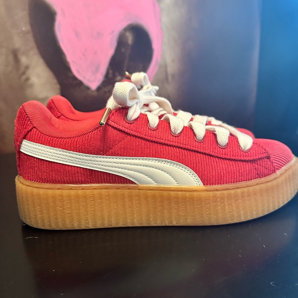 PUMA Women’s Red Platform Corduroy Sneakers with Gum Sole